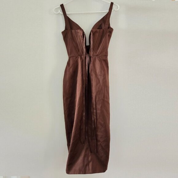 House of CB Faye Chocolate Satin Corset Dress XS Altered b62E - Picture 4 of 15